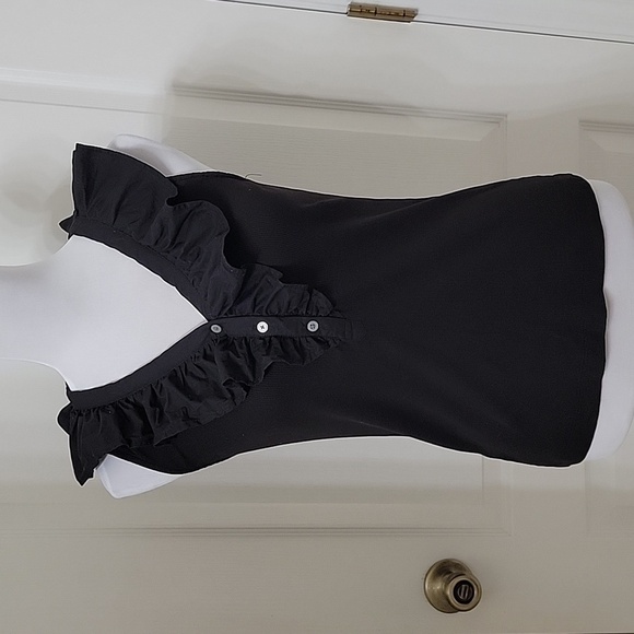 Loft Petites Size MP Black Mixed Media Ruffle Tank Top, Popover/Henley Style EUC - Picture 1 of 11